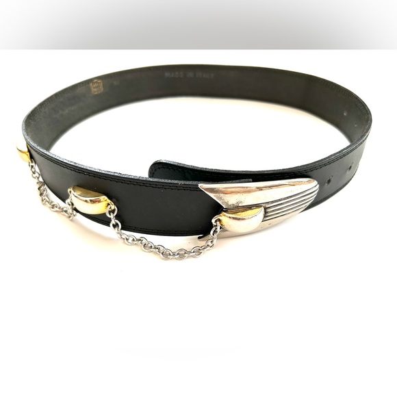 Vera Pelle Belt in Black with Silver/Gold Hardware Size Small - Picture 9 of 9